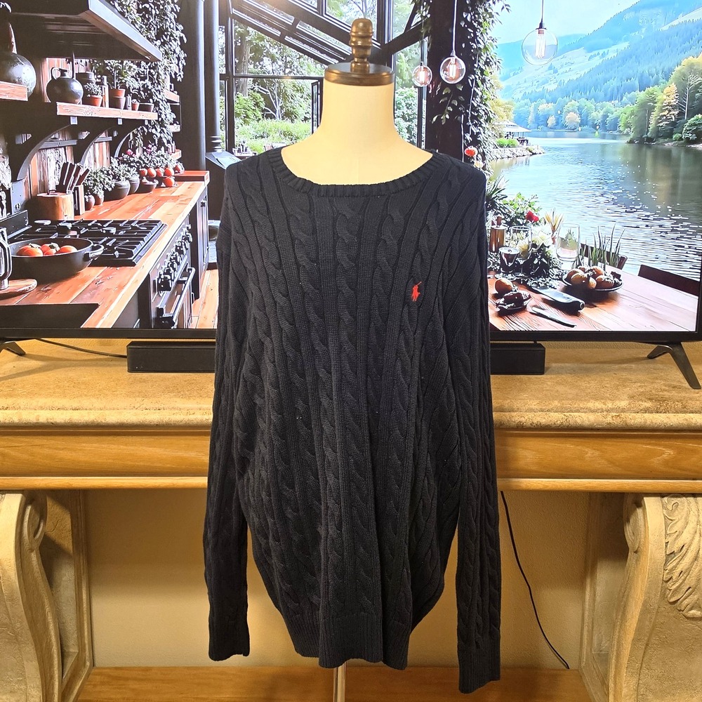 POLO RALPH LAUREN Mens 2XLT Dark Blue Cable Knit Sweater Sweatshirt NWT! - $148